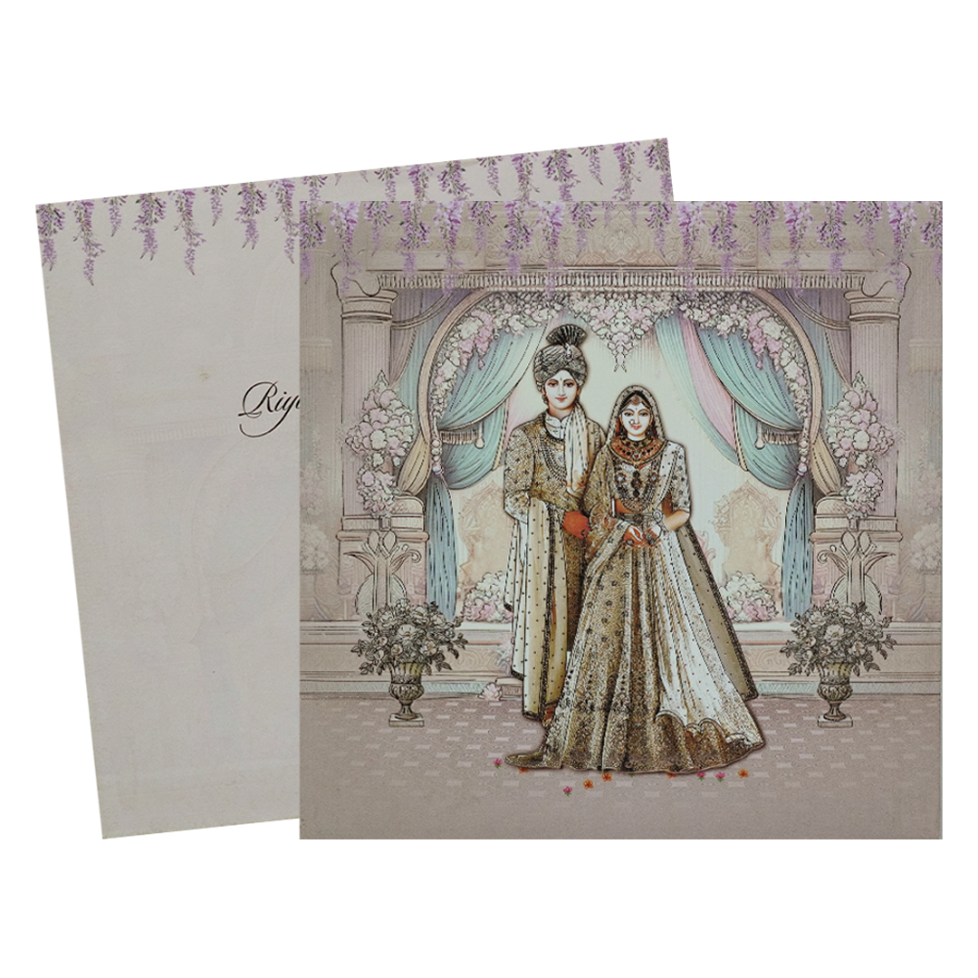 Lavender Padded Floral Bride Groom Wedding Card-KRC31360