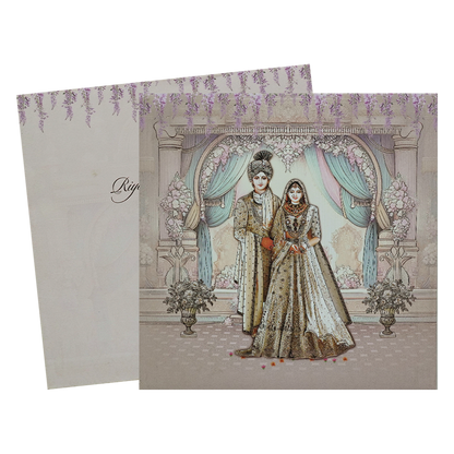 Lavender Padded Floral Bride Groom Wedding Card-KRC31360