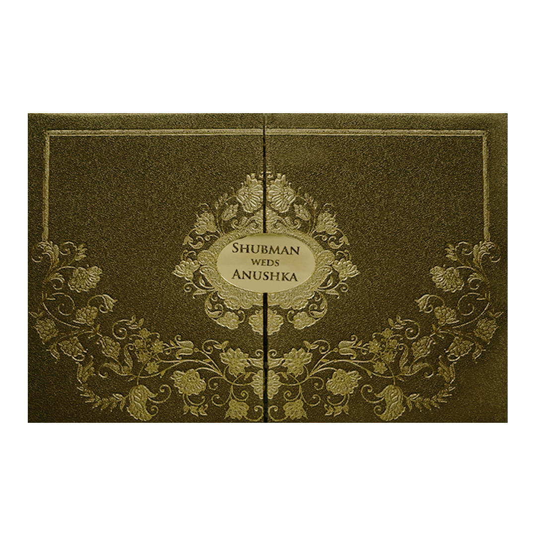 Gold Padded Embossed Floral Wedding Invitation Card-KRB08320