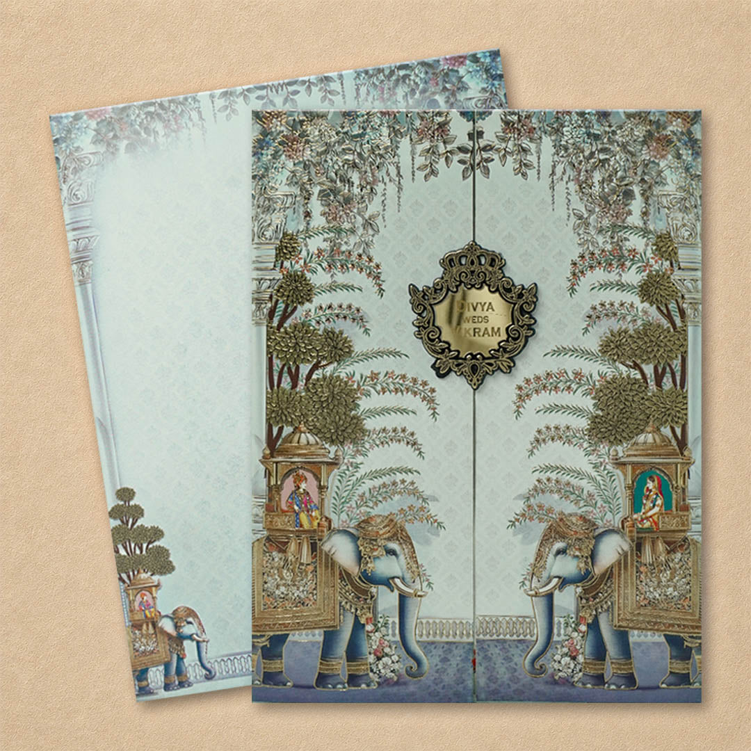 Blue Bride Groom Door Style Wedding Card-KNKC4092