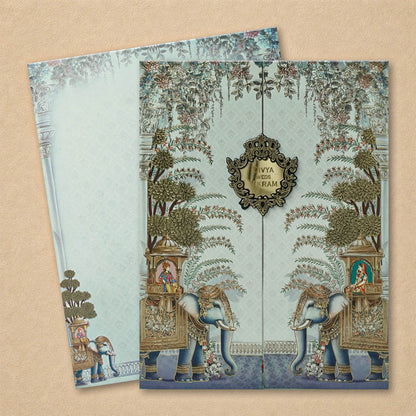 Blue Bride Groom Door Style Wedding Card-KNKC4092