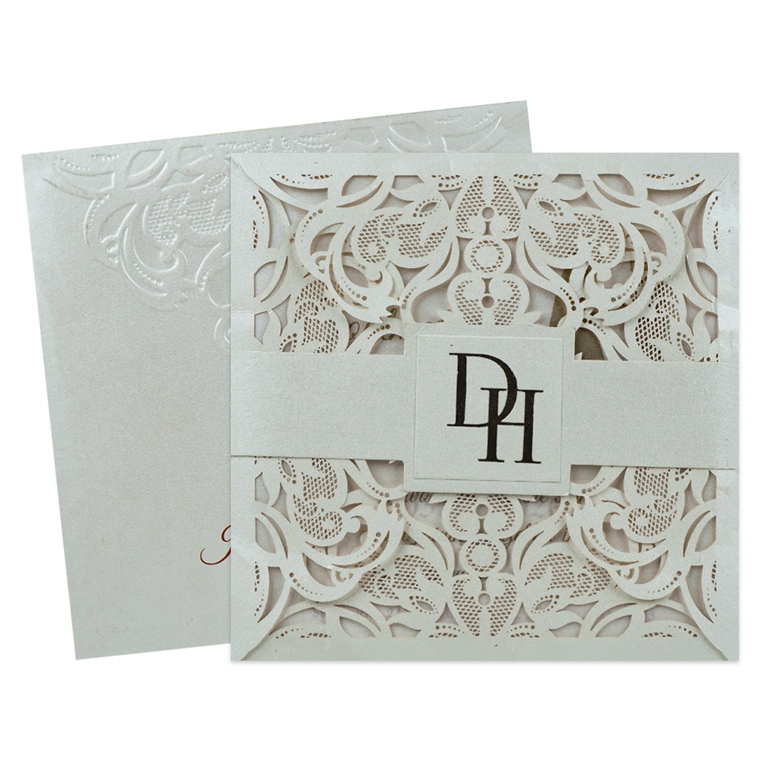 White Floral Laser Cut Invitation Card-KPR01010