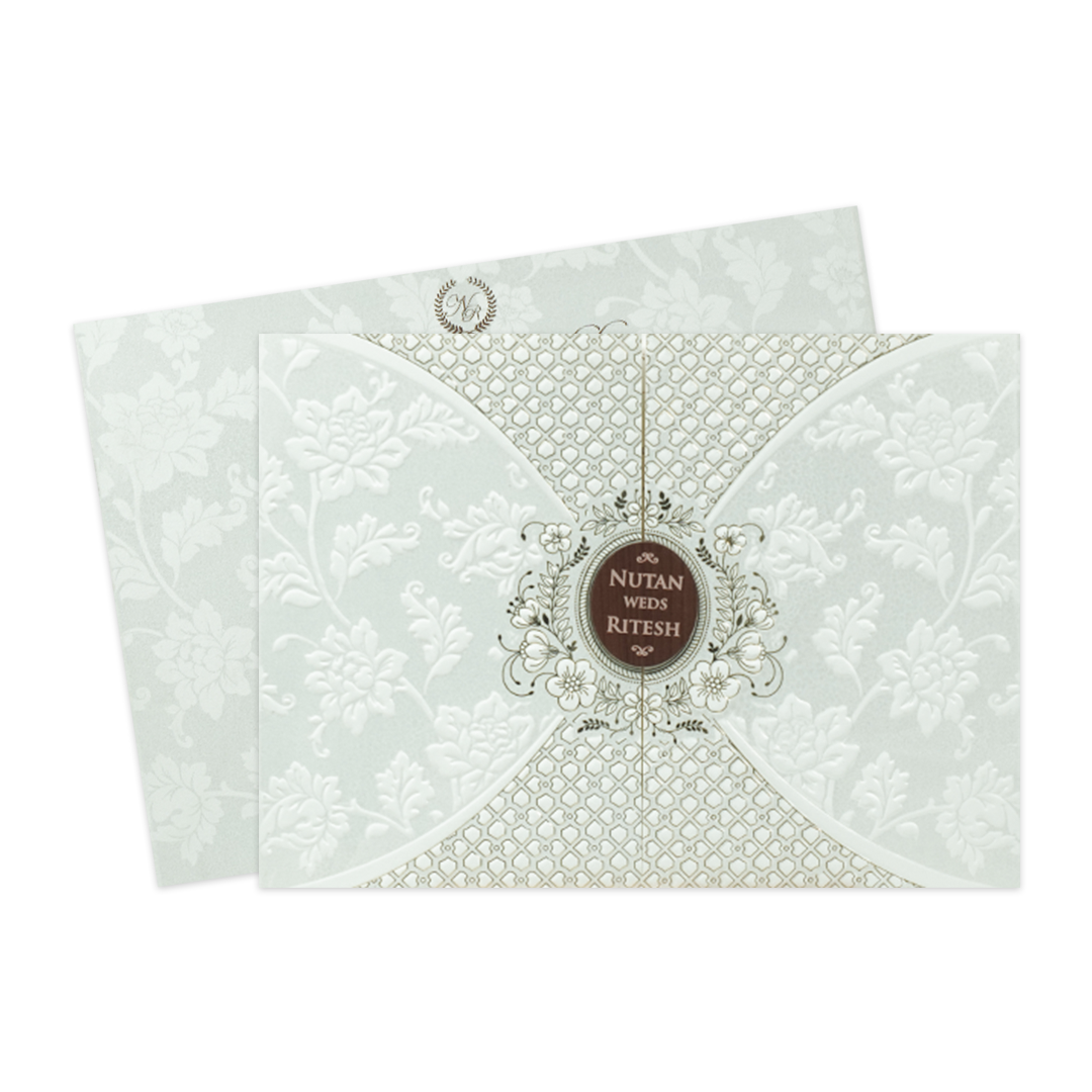 White Floral Embossed Patterned Wedding Card - KRE28600