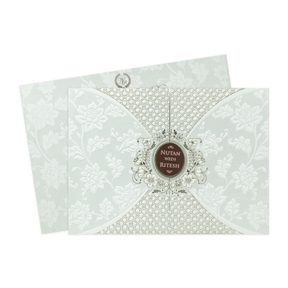 White Floral Embossed Patterned Wedding Card - KRE28600