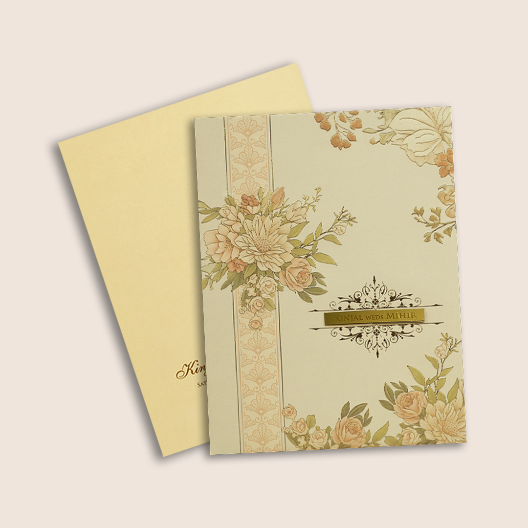 Cream Embossed Floral Invitation Card - KPR09730