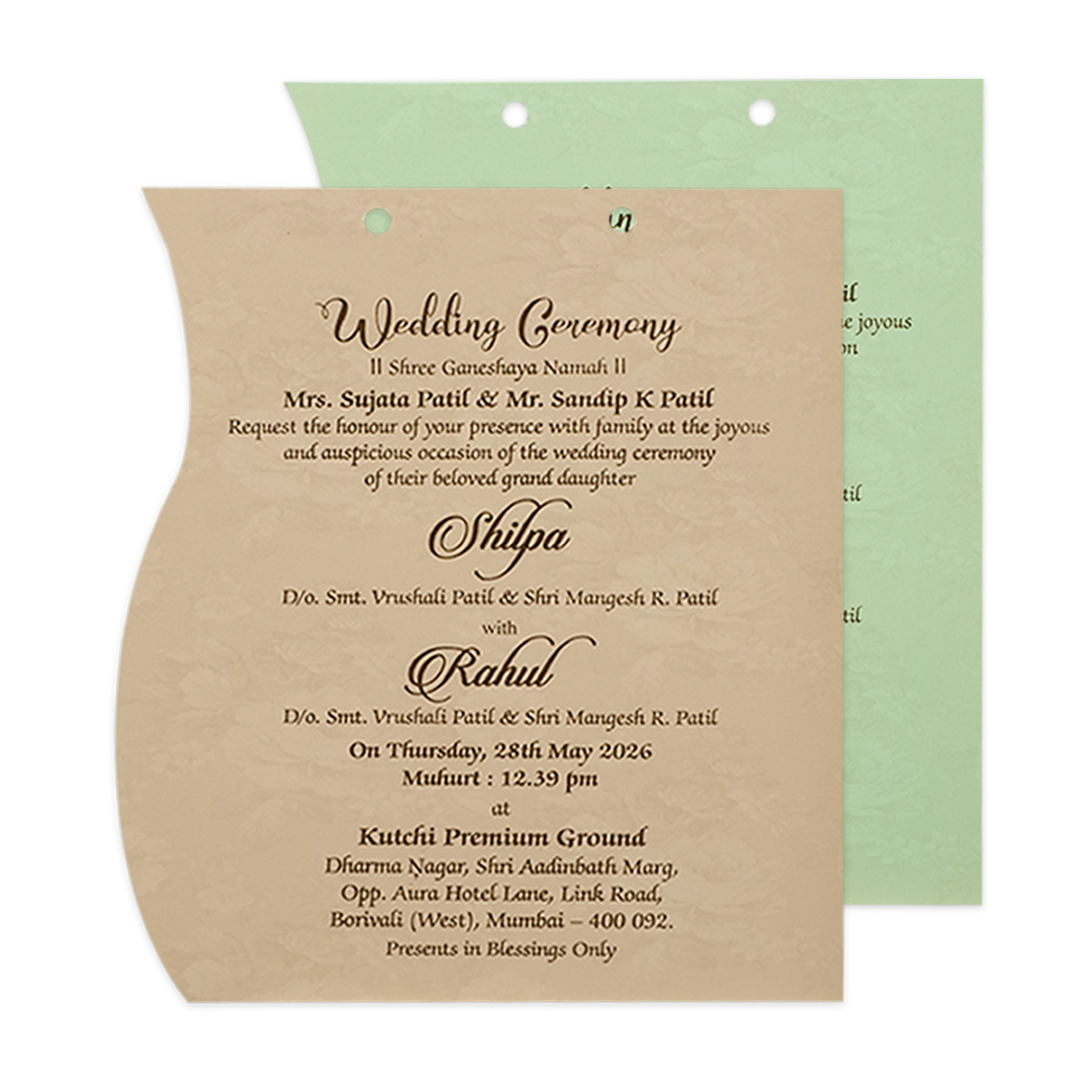 Cream Ivory Floral Ribbon Wedding Card-KRE26730