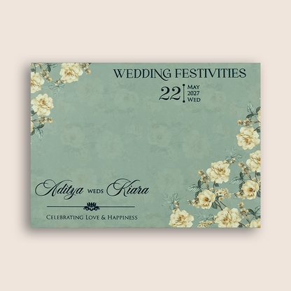 Pastel Blue Floral Door Style Padded Wedding Card - KFR16400