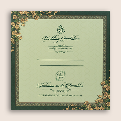 Green Floral Door Style Padded Wedding Invitation - KRB10630