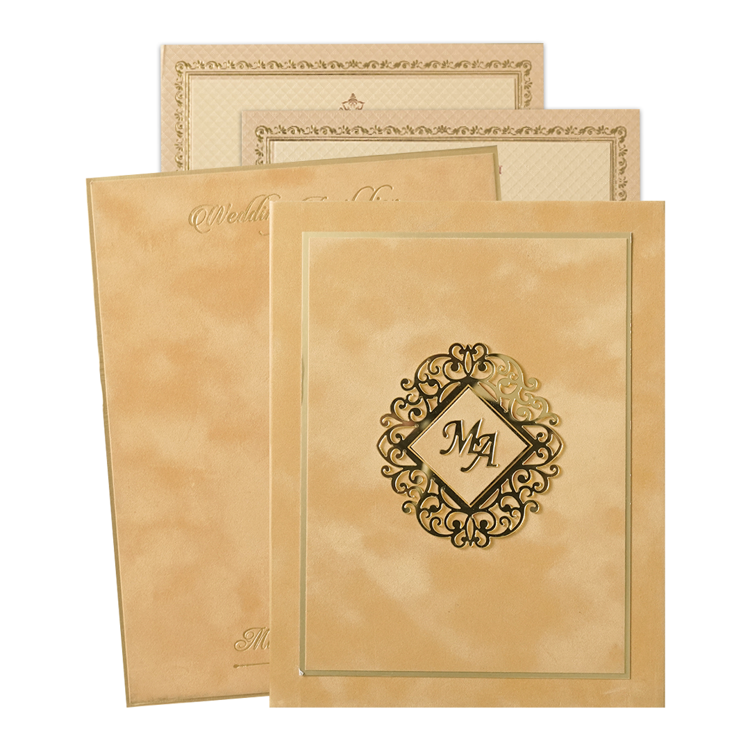 Check out Luxury Gold Monogram Padded Wedding Card at best price. ✅WhatsApp Support ✅Express Delivery. | King of Cards.