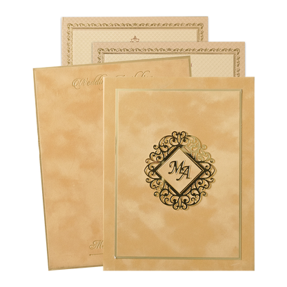 Check out Luxury Gold Monogram Padded Wedding Card at best price. ✅WhatsApp Support ✅Express Delivery. | King of Cards.