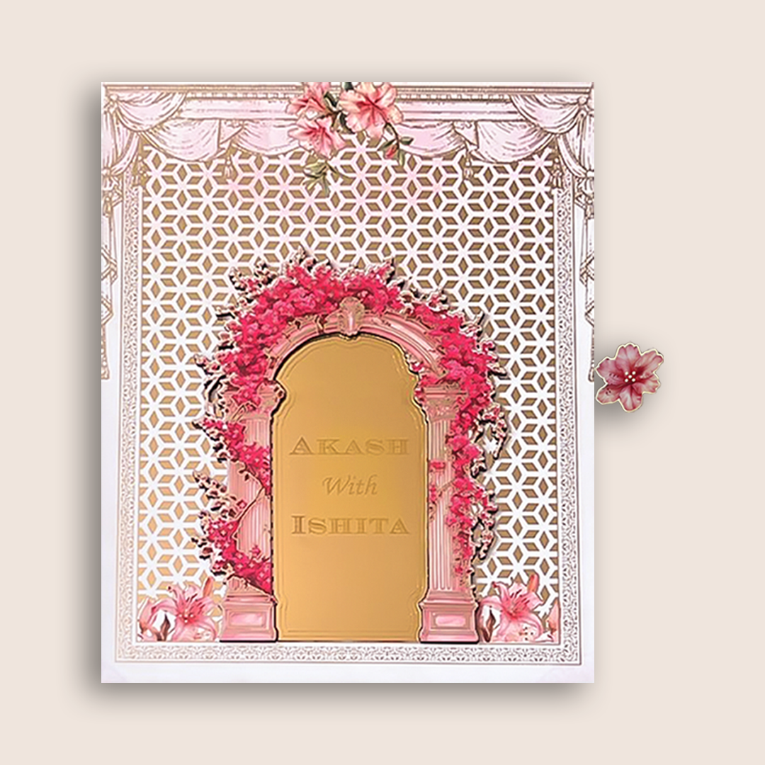 White Royal Floral Arch Premium Luxury Invitation - KNLW202567