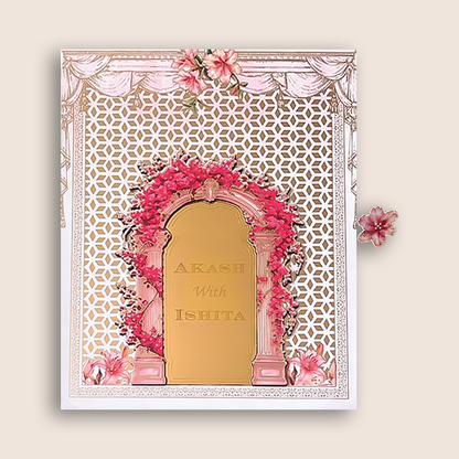 White Royal Floral Arch Premium Luxury Invitation - KNLW202567