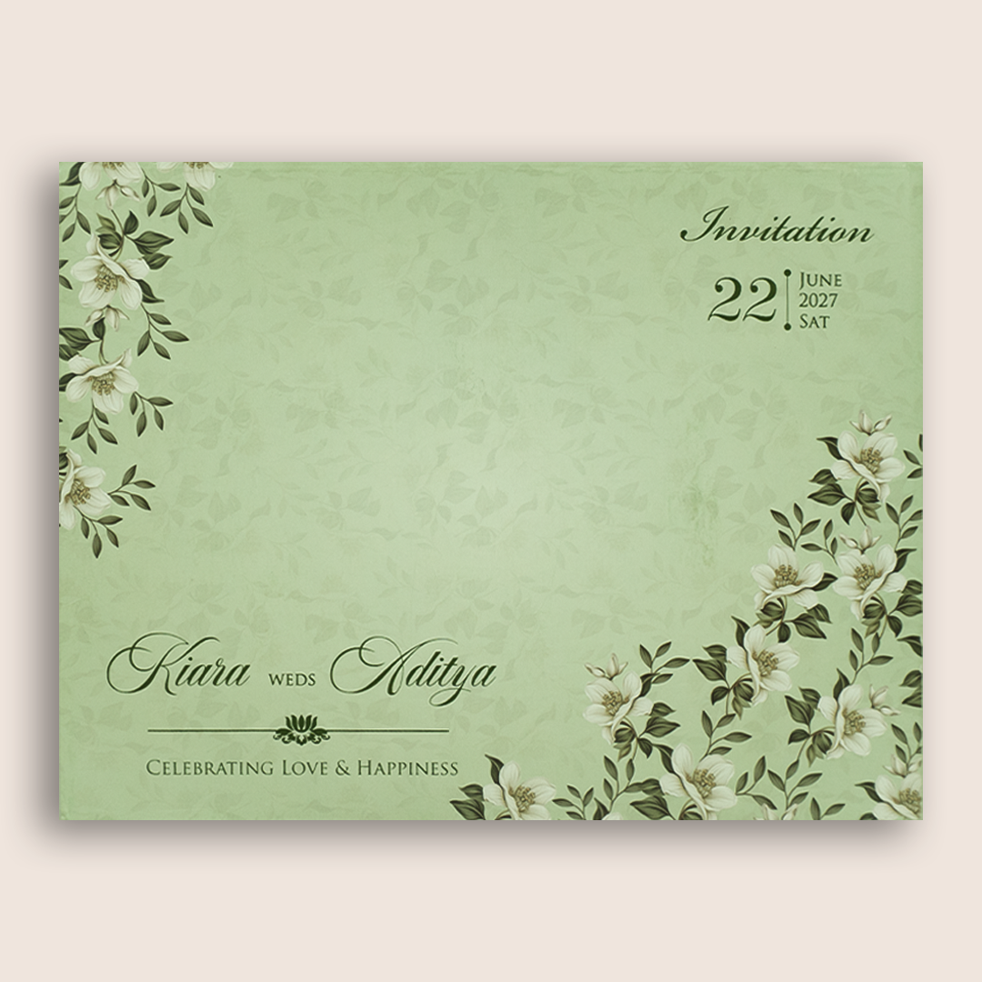 Pista Green Floral Laser Cut Wedding Card  - KFR17240