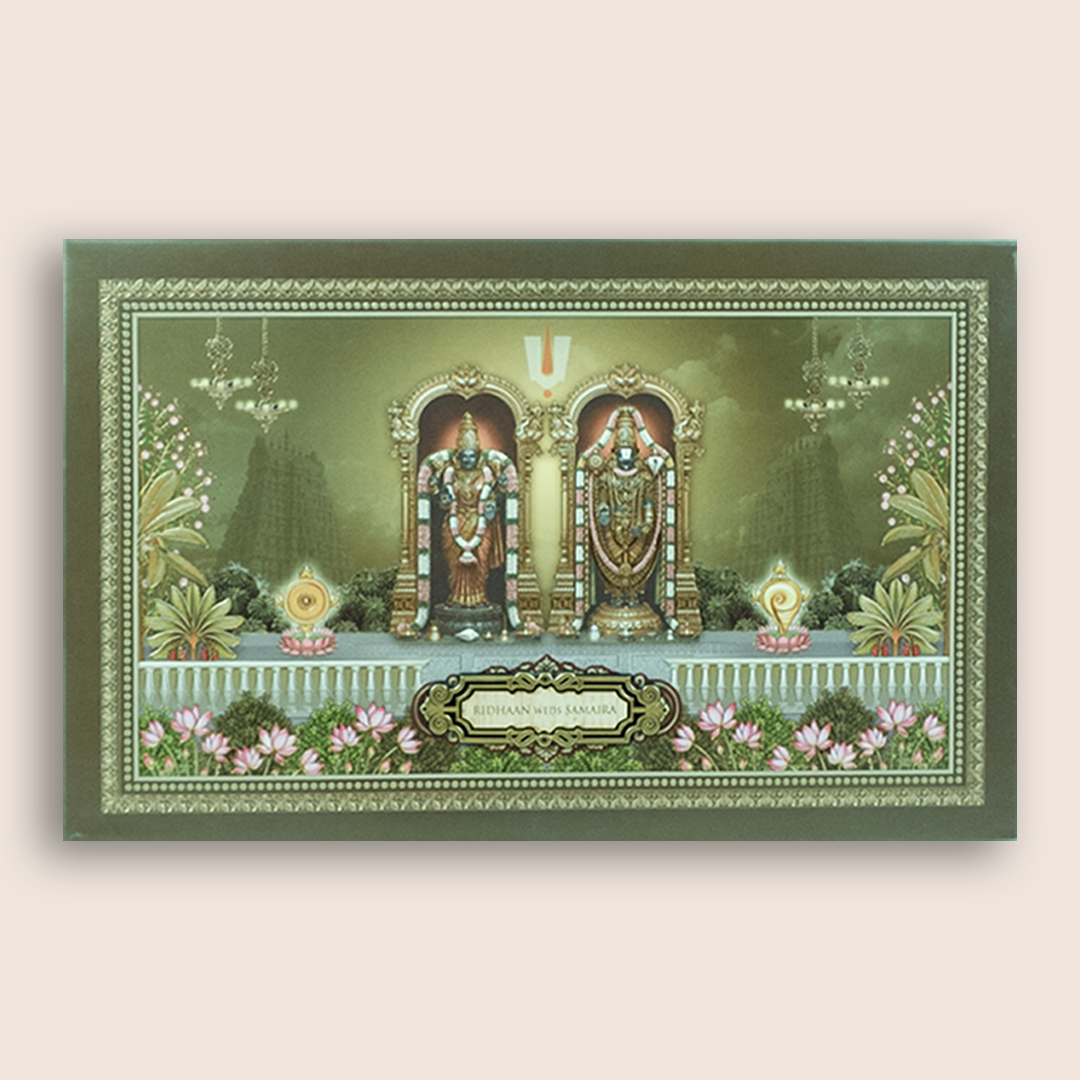 Green Lord Balaji Padmavathi Padded Marriage Card - KVN08060