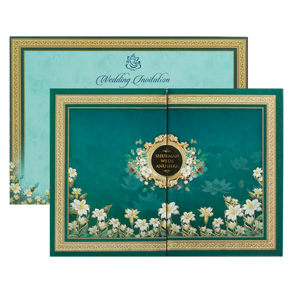 Emerald Blue Floral Padded Wedding Card-KRB09260