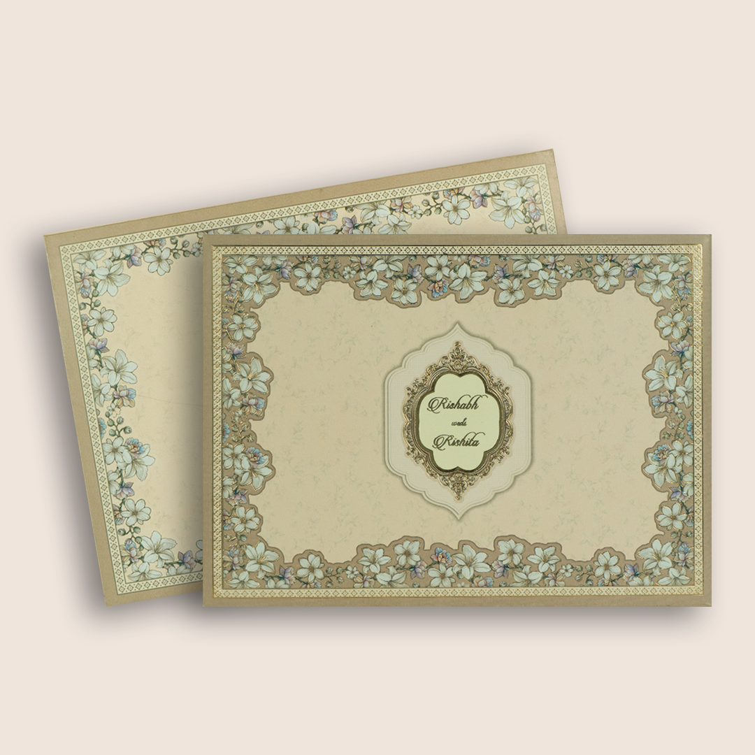Cream Floral Padded Wedding Card - KAA05460
