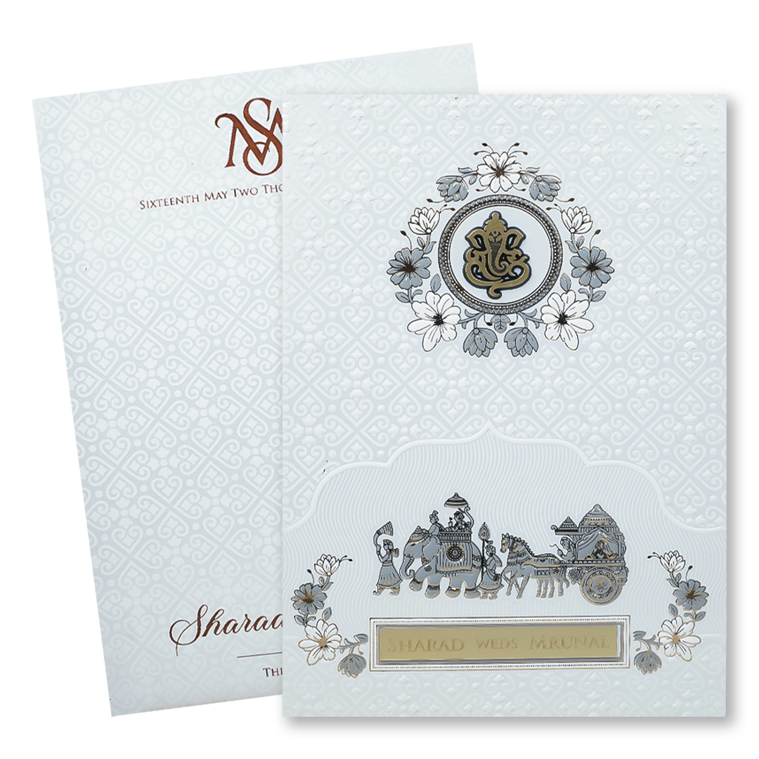 Check out White Embossed Procession Wedding at best price.WhatsApp Support |Express Delivery|King of cards.