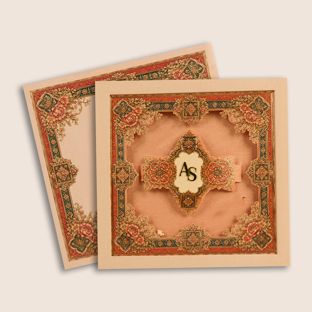 Light Pink Floral Laser cut Padded Invitation Card - KPR026200