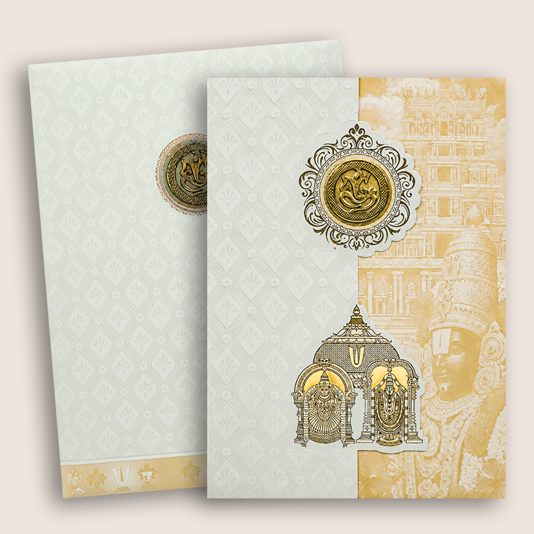 White Pastal Yellow Lord Venkateshwara Wedding Card - KNA2405Y