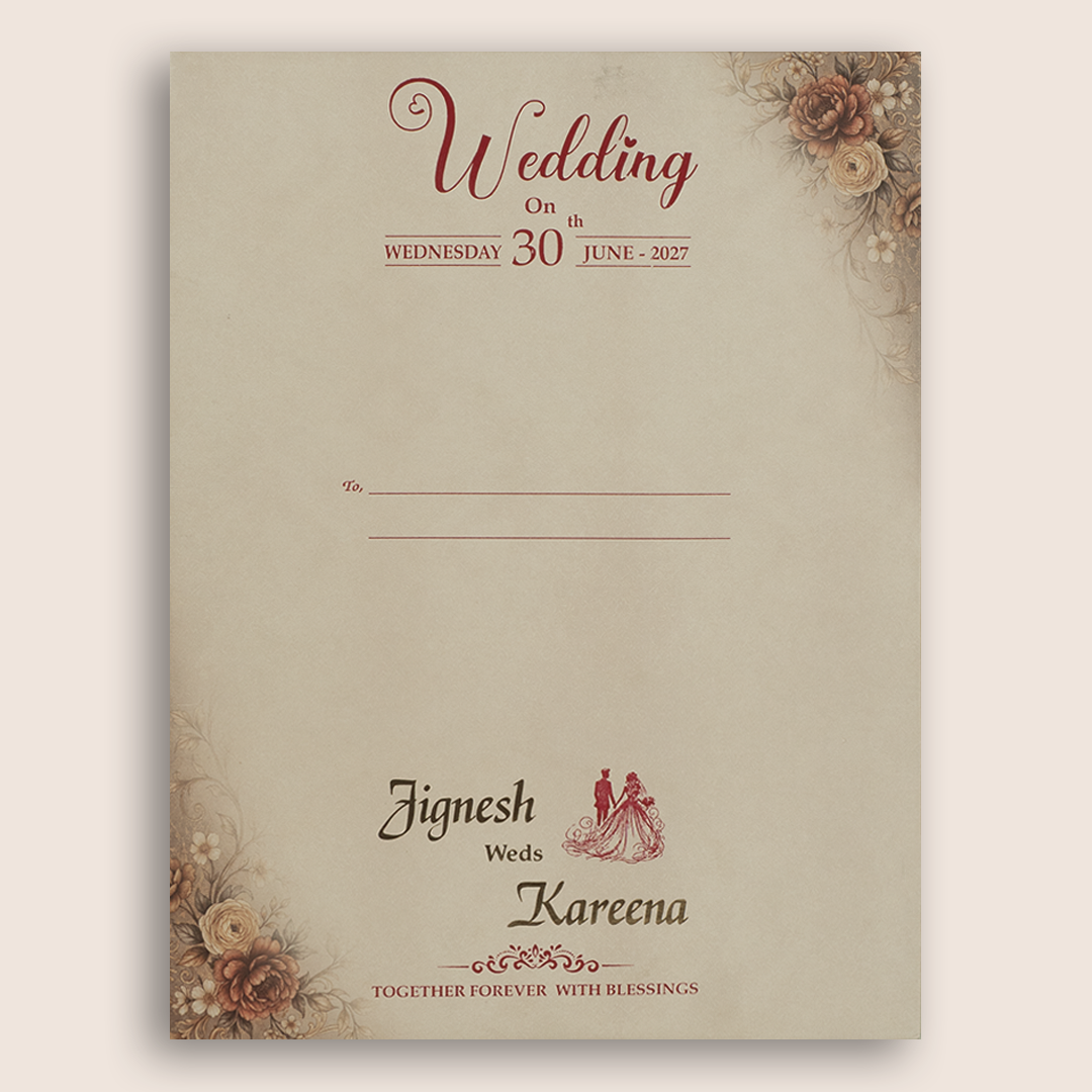 Pastel Brown Floral Door Style Padded Wedding Invitation - KSH27080