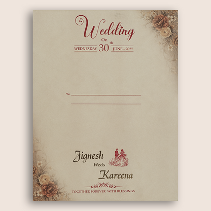 Pastel Brown Floral Door Style Padded Wedding Invitation - KSH27080