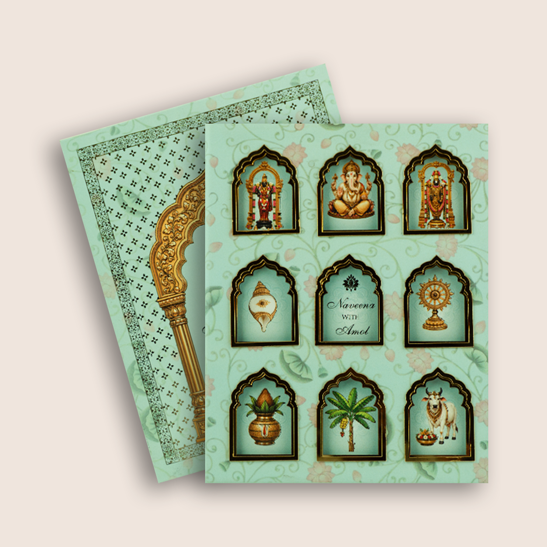 Pastel Green Traditional Hindu Wedding Invitation - KNLW202582