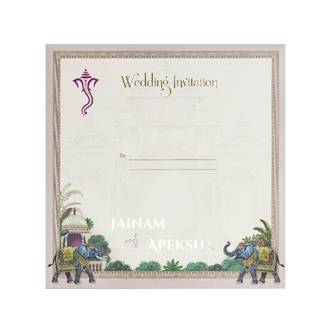 Cream Elephant Palace Padded Wedding Card-KSH72620