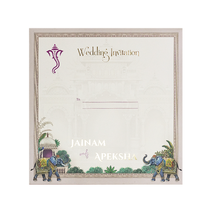 Cream Elephant Palace Padded Wedding Card-KSH72620