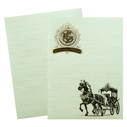 Green Gold Horse Carriage Wedding Card-KNRM7084N