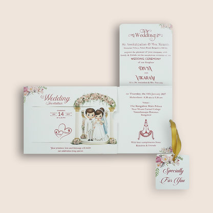 White Slide Modern Bride Groom Wedding Card - KNKSP760
