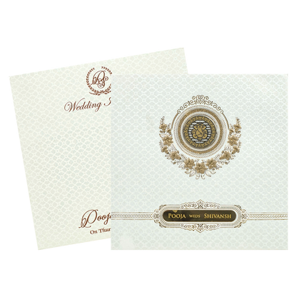 White Ganesha Floral Padded Wedding Card-KRE27590