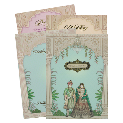 Check out Pastel Blue Couple Padded Wedding Card at best price.✅WhatsApp Support ✅Express Delivery.|King of cards.