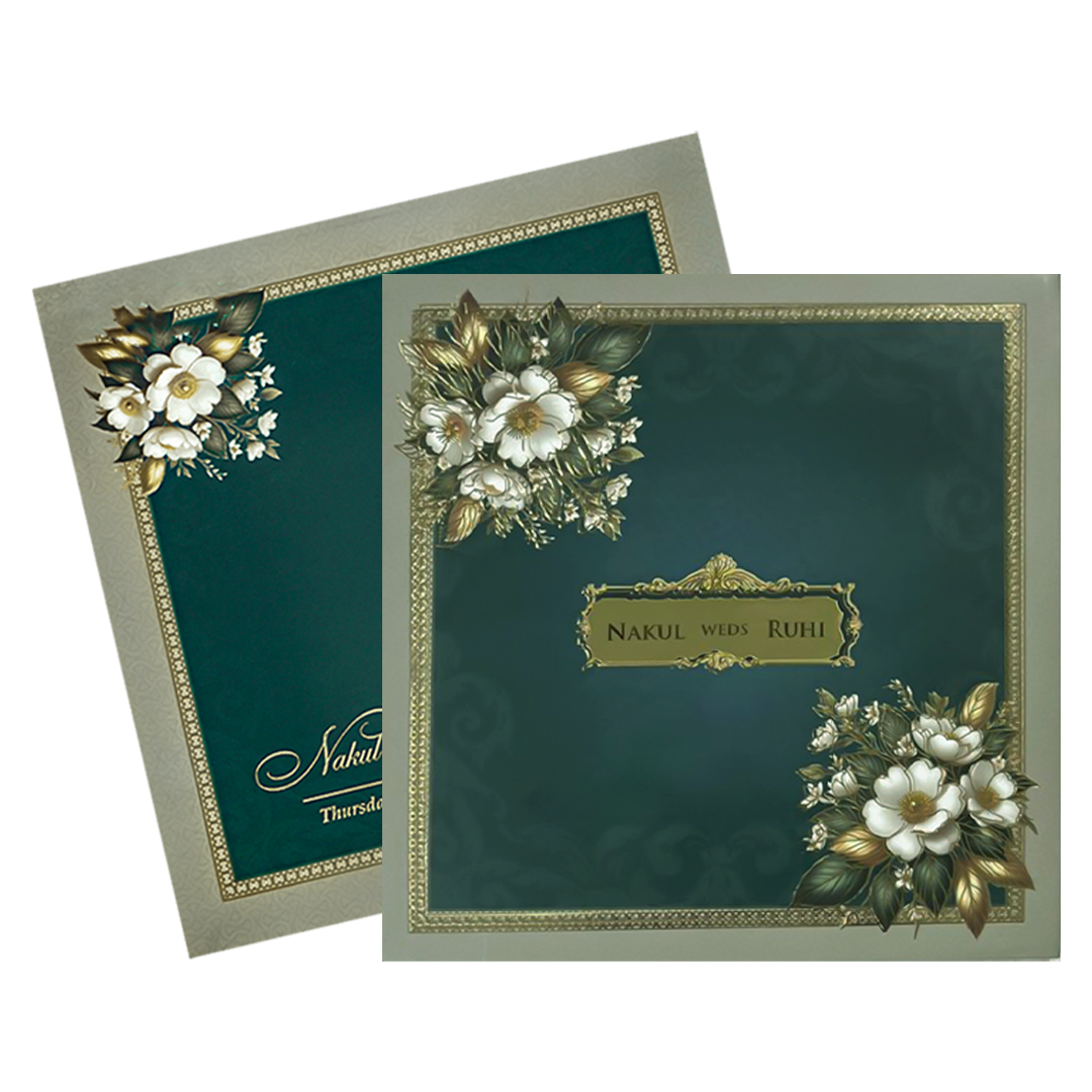 Blue Floral Padded Wedding card-KRE27950