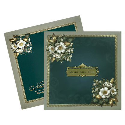 Blue Floral Padded Wedding card-KRE27950