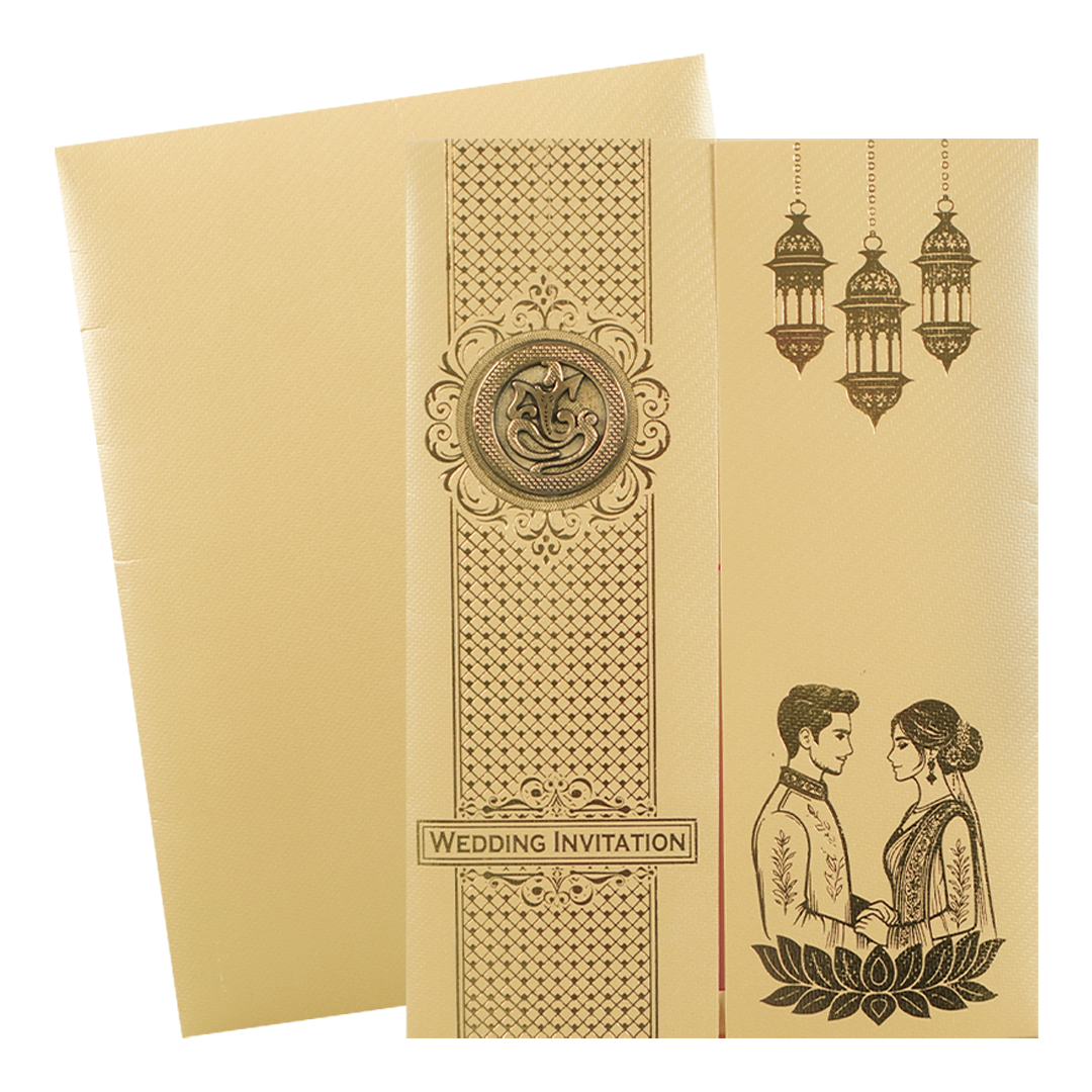 Gold Lantern Couple Wedding Card-KNKTC046