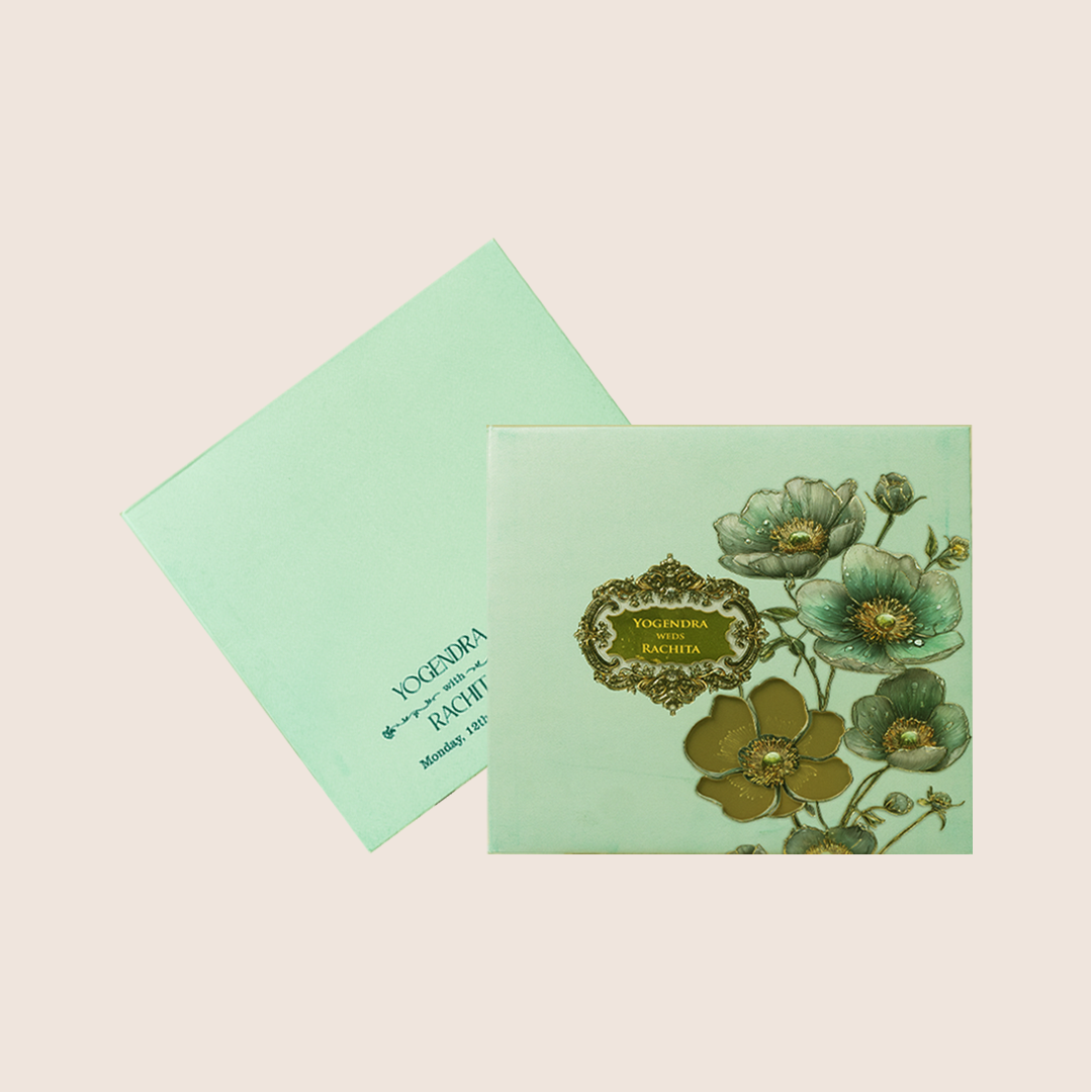 Light Blue Embossed Floral Padded Invitation Card - KPR026090
