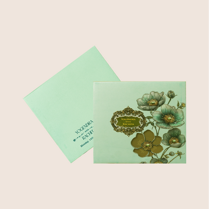 Light Blue Embossed Floral Padded Invitation Card - KPR026090