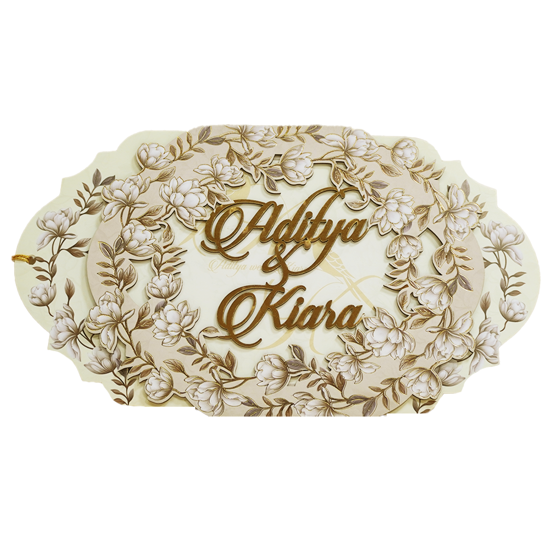 Cream Gold Floral Laser-Cut Wedding Card-KFR16150