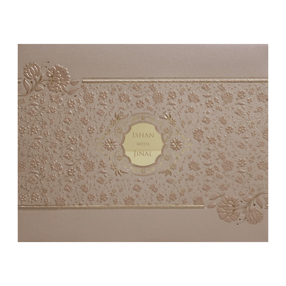 Brown Floral Embossed Classic Wedding Card-KMMWD1107
