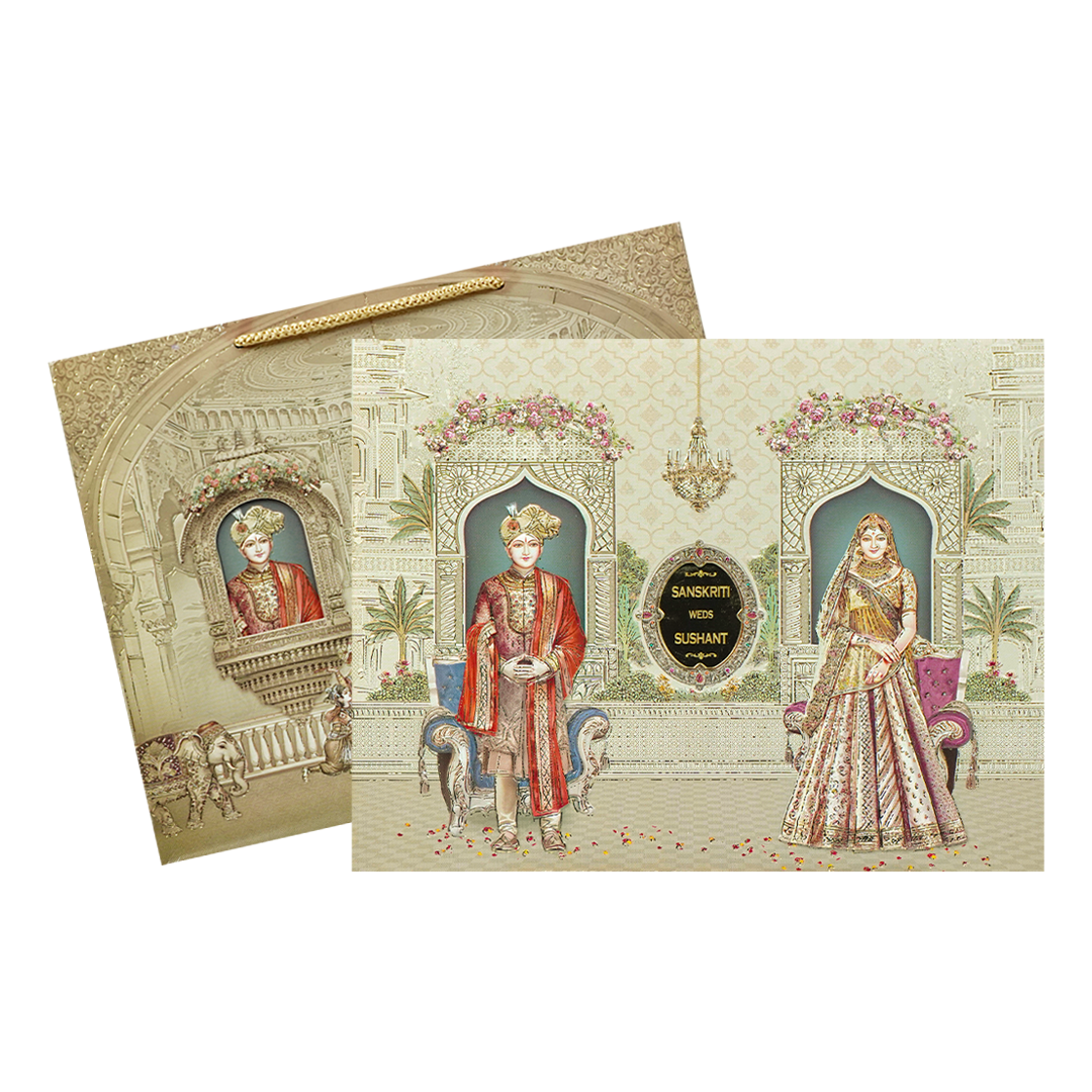 Royal Palace Bag Style Wedding Card-KSI64690