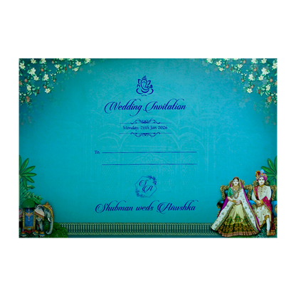 Royal Teal Bride and Groom Gold Foil Wedding Invitation Card-KRB09070