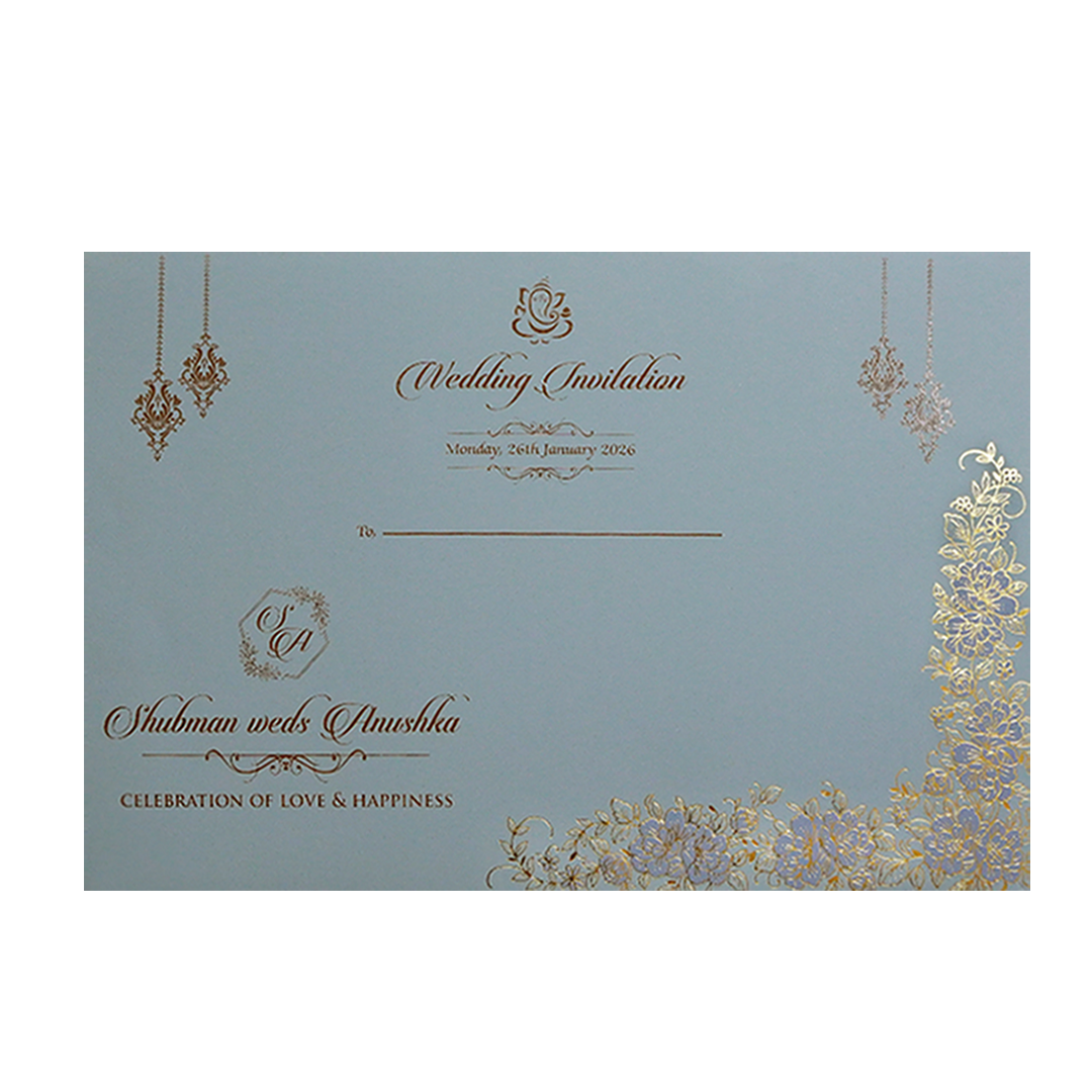 Grey Padded Embossed Floral Wedding Invitation Card-KRB09790