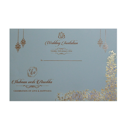 Grey Padded Embossed Floral Wedding Invitation Card-KRB09790