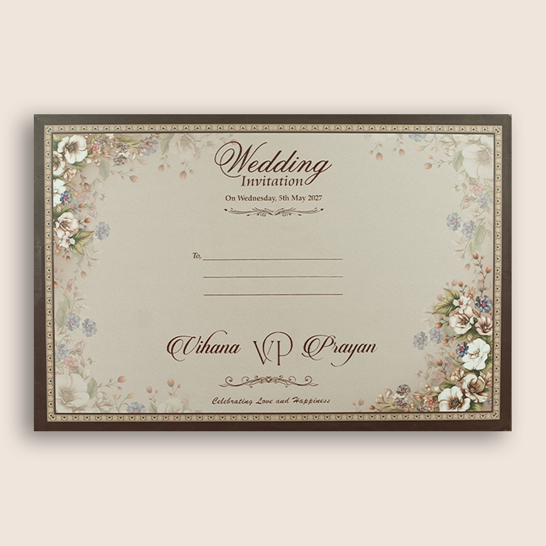 Brown Floral Padded Wedding Invitation Card - KSH18110