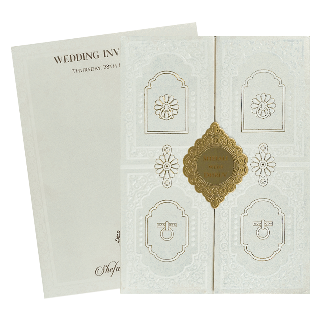 White Gold Geometric Padded Wedding card-KRE28230