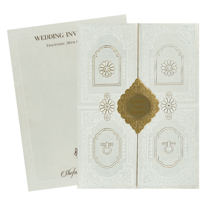 White Gold Geometric Padded Wedding card-KRE28230