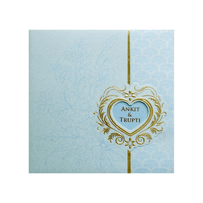 Blue Heart Motif Floral Wedding Invitation Card-KPR06220