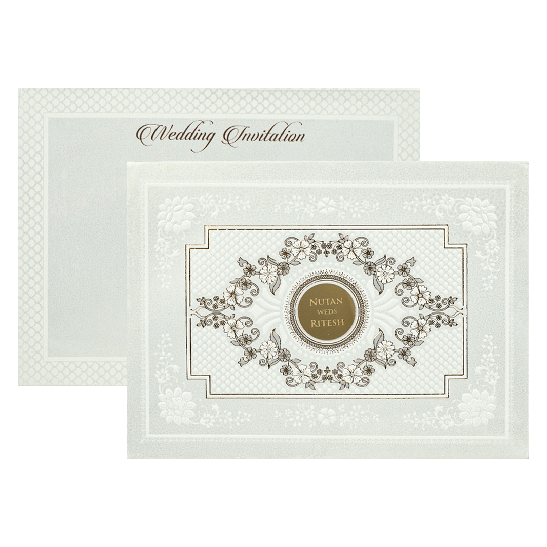 White Embossed Floral Padded Wedding Card-KRE28350