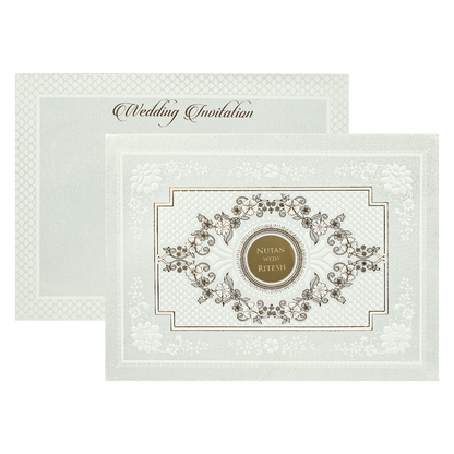 White Embossed Floral Padded Wedding Card-KRE28350