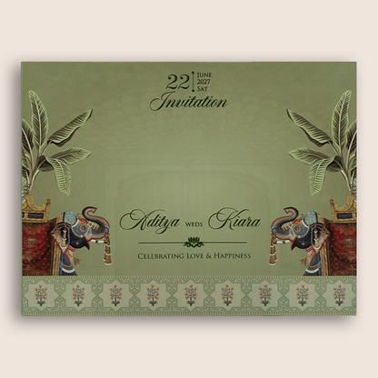 Green Elephant Laser Cut Marriage Invitation - KFR17220
